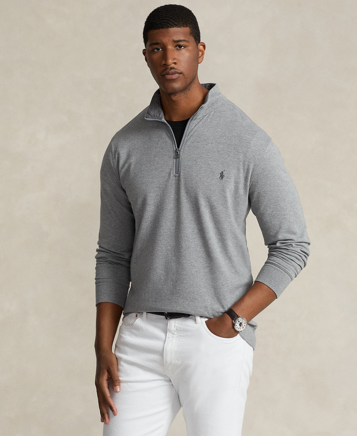 Polo Ralph Lauren Men's Big & Tall Jersey Quarter-Zip Sweater XLT Steel Grey