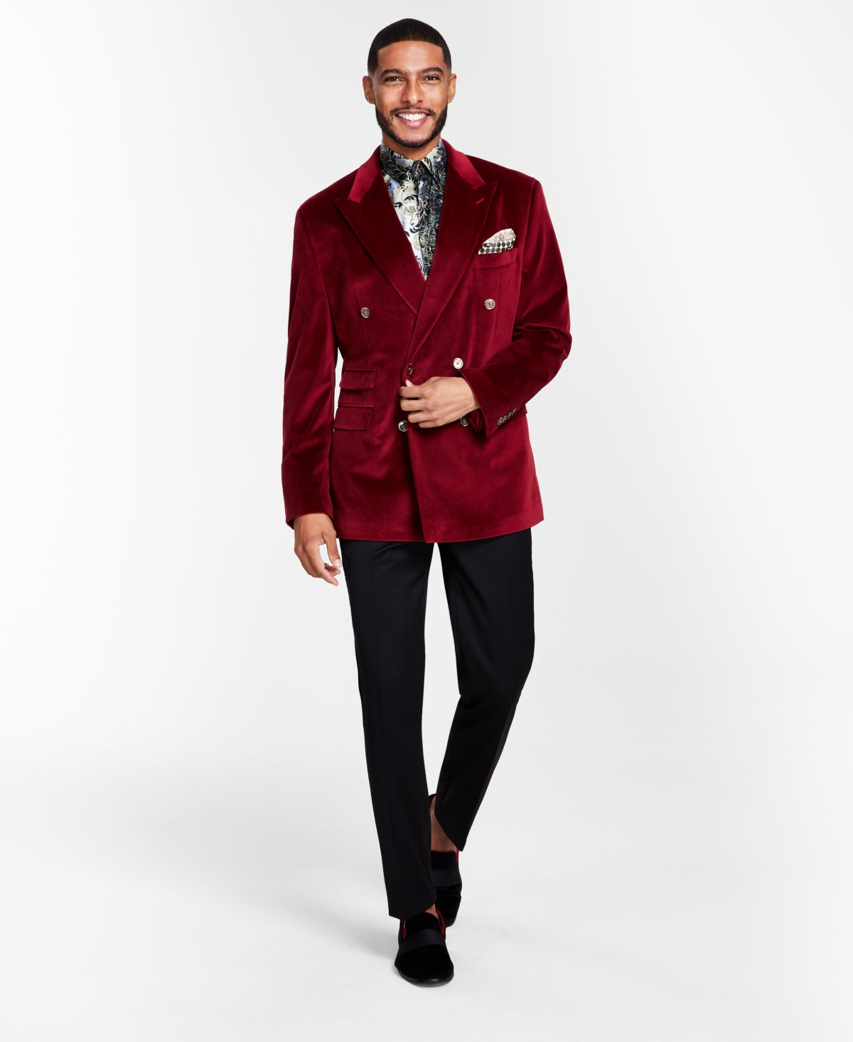 Tayion Collection Mens Classic fit Double Breasted Suit Jacket Blazer 48 L Red