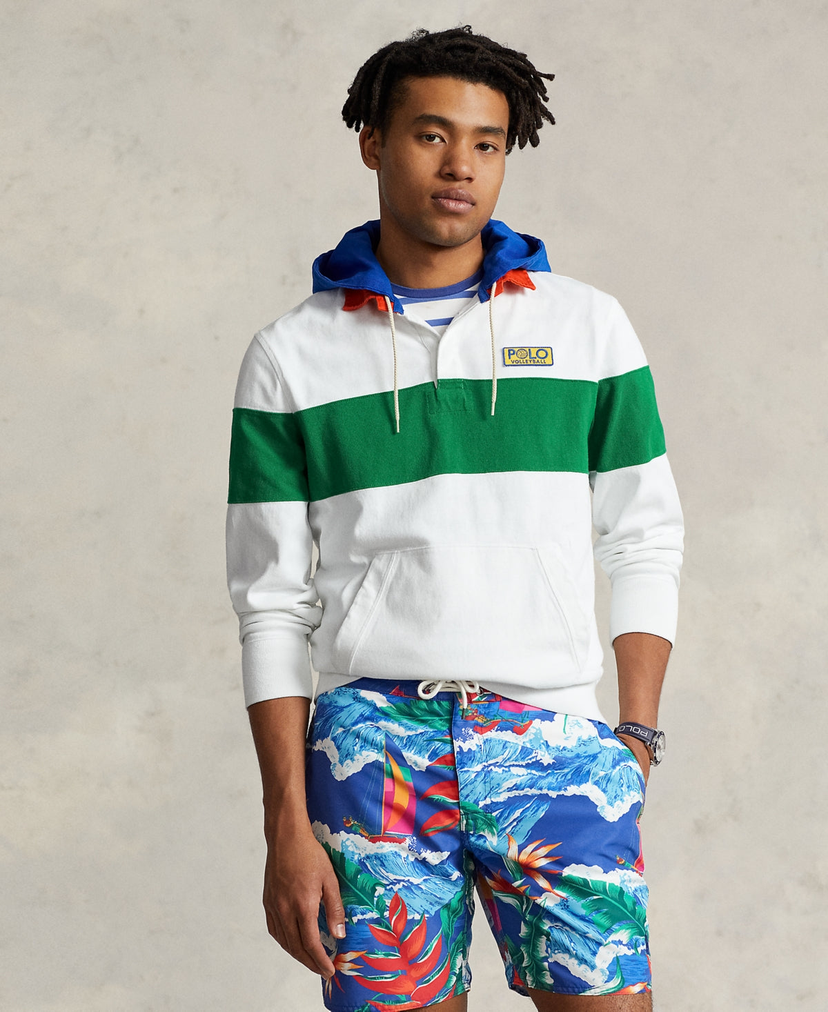Polo Ralph Lauren Men's Classic Fit Jersey Hooded Rugby Shirt White Medium