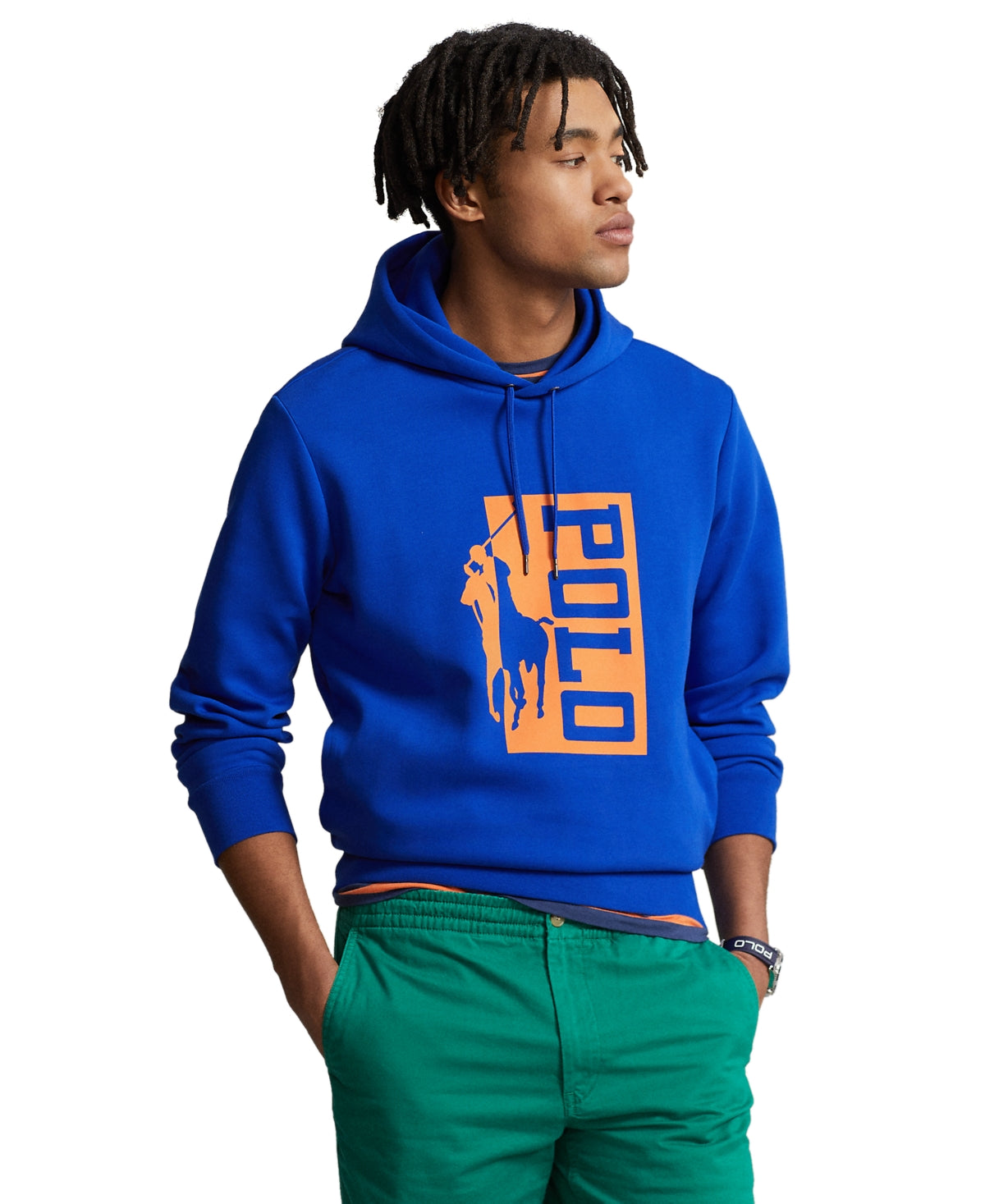 Polo Ralph Lauren Men's Pony Stacked Graphic Hoodie Sweatshirt Small Blue Orange