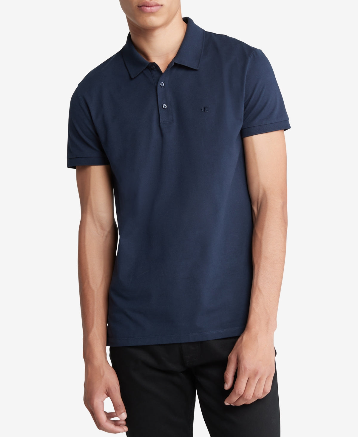 Calvin Klein Mens Slim fit Short Sleeve Polo Shirt Large Navy Blue Solid