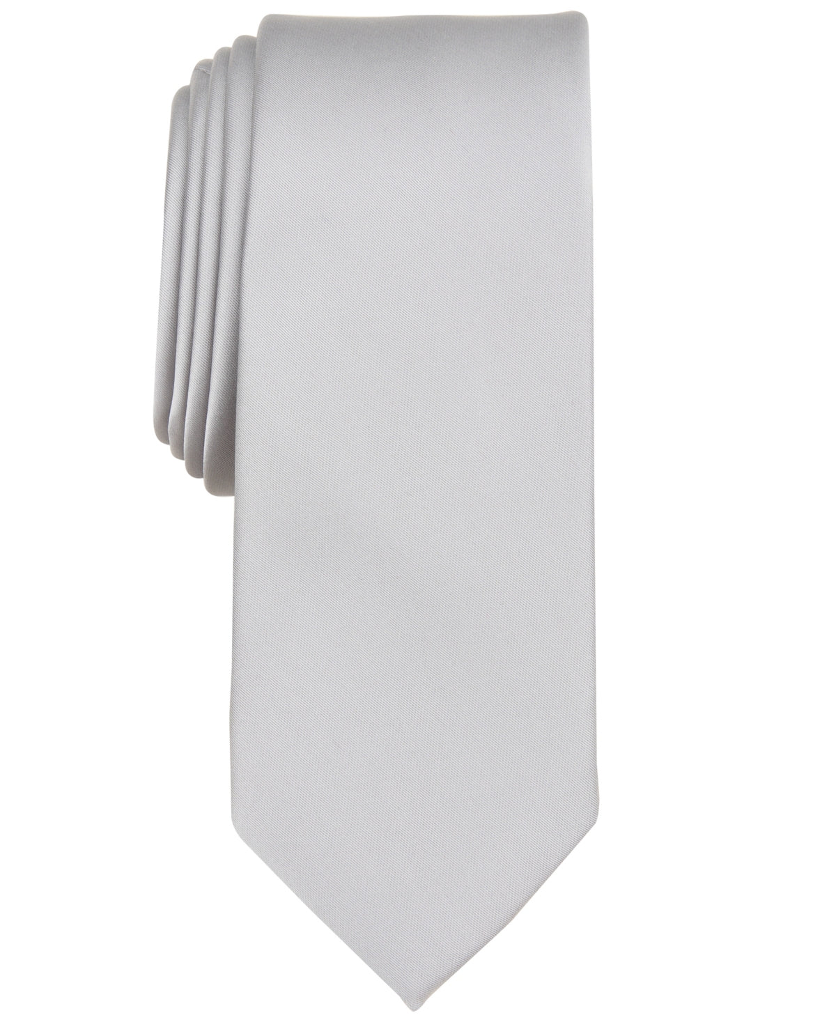 Bar III Mens Tie Logan Solid Skinny Necktie Silver