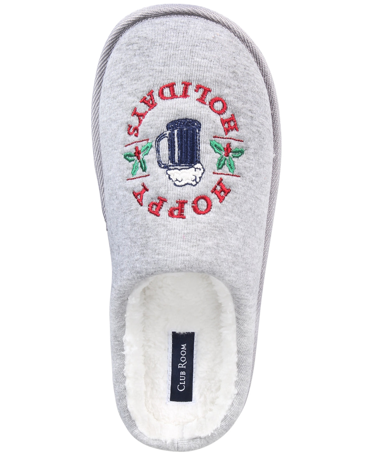 Club Room Mens Hoppy Holidays Slip On Slippers Light Grey Medium 8 to 9