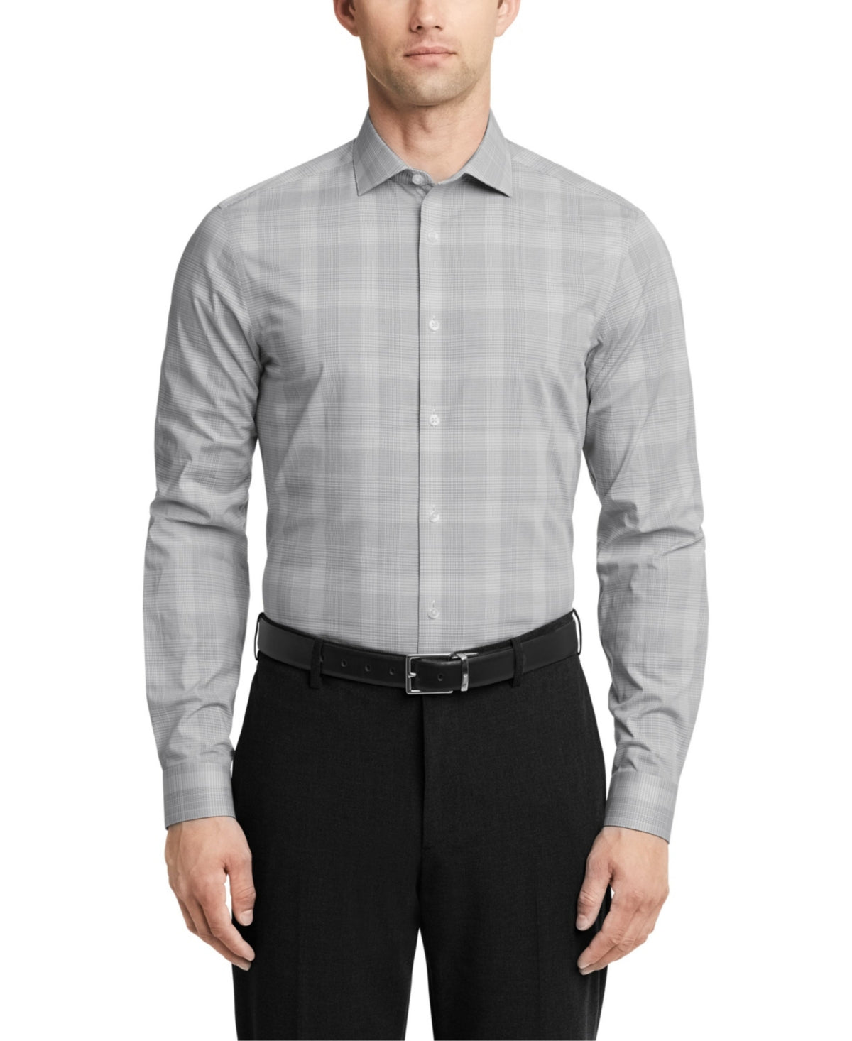 Calvin Klein Mens Slim fit Dress Shirt Large 16 in 34-35 Olive Green Plaid
