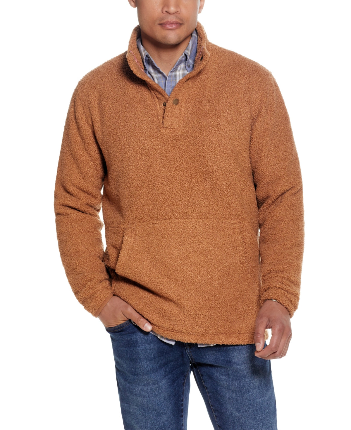 Weatherproof Vintage Men's Sherpa Quarter Snap Pullover Chipmunk Orange  Small