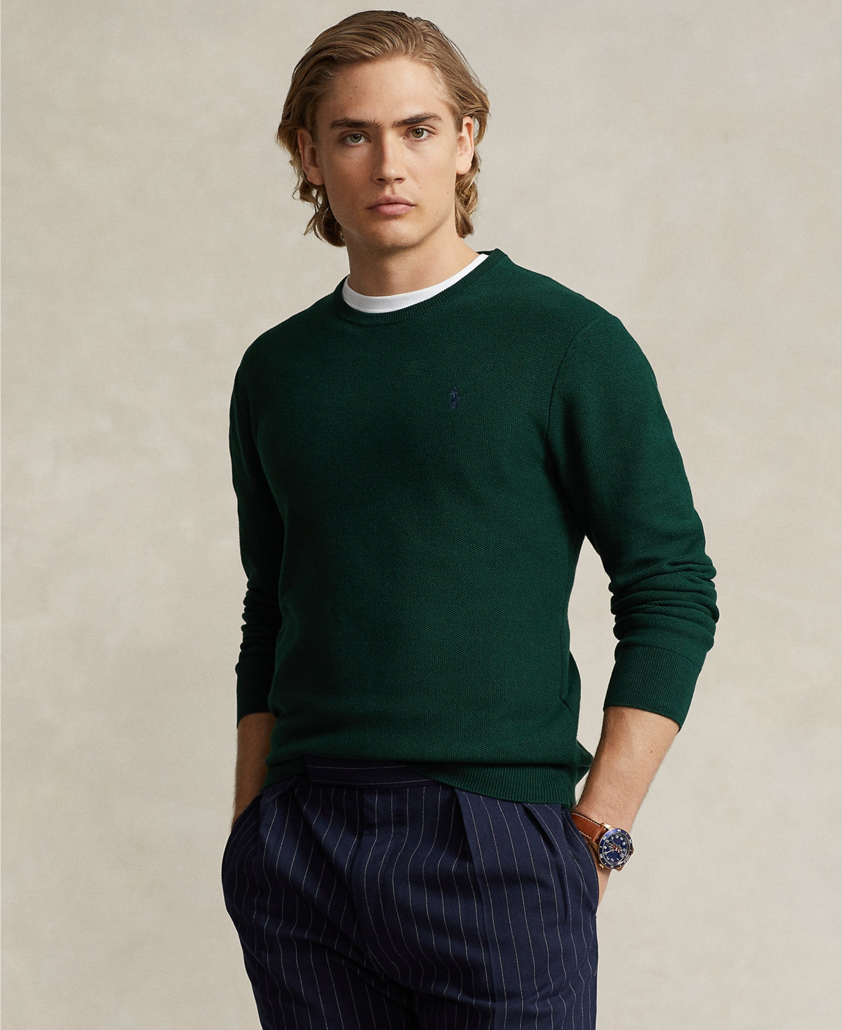 Polo Ralph Lauren Mens Textured Cotton Crewneck Sweater Moss Green   2XL