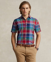 Polo Ralph Lauren Mens Classic Fit Plaid Short Sleeve Oxford Shirt Blue Large