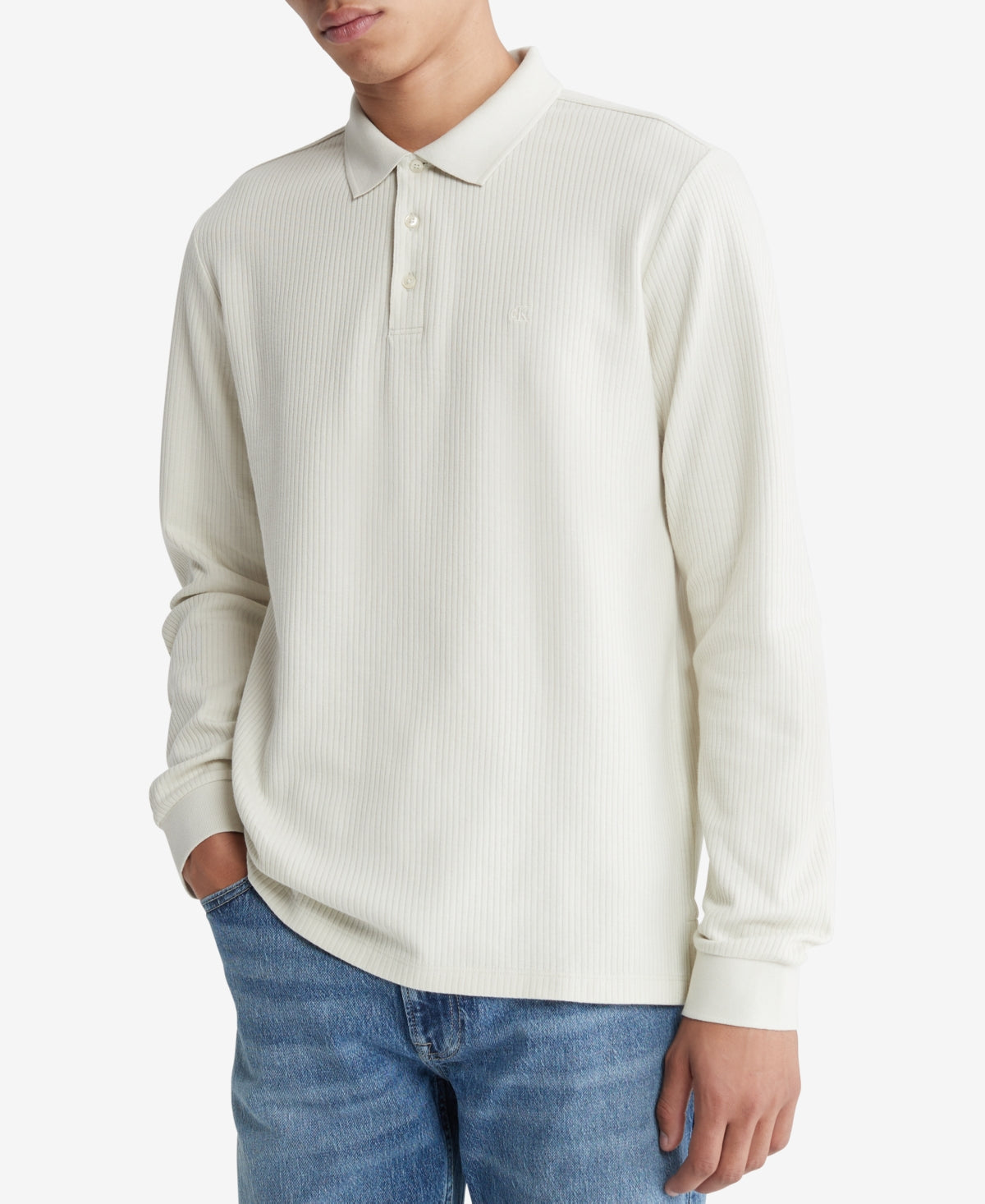 Calvin Klein Men's Regular Fit Long Sleeve Polo Shirt Bone White XL