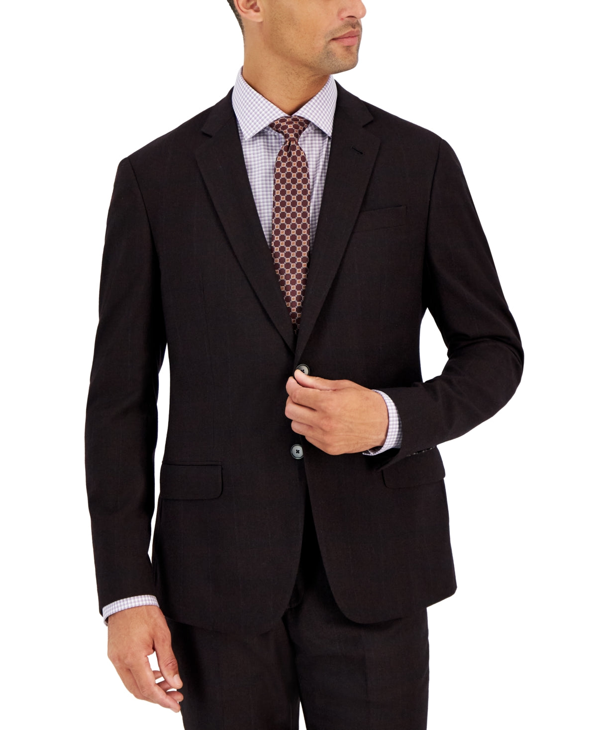 AX Armani Exchange Mens Slim Fit Windowpane Sport Coat Blazer Merlot Red 40R