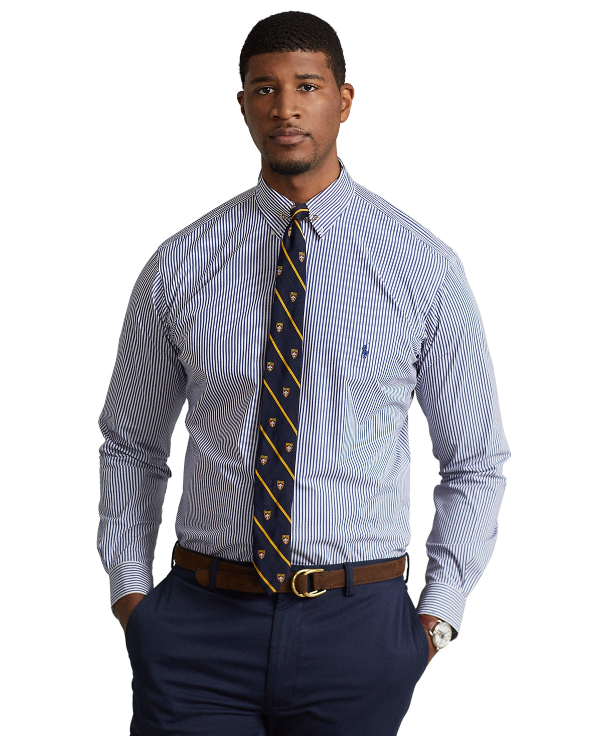 Polo Ralph Lauren Men's Big & Tall Striped Stretch Poplin Shirt Navy White 3XB
