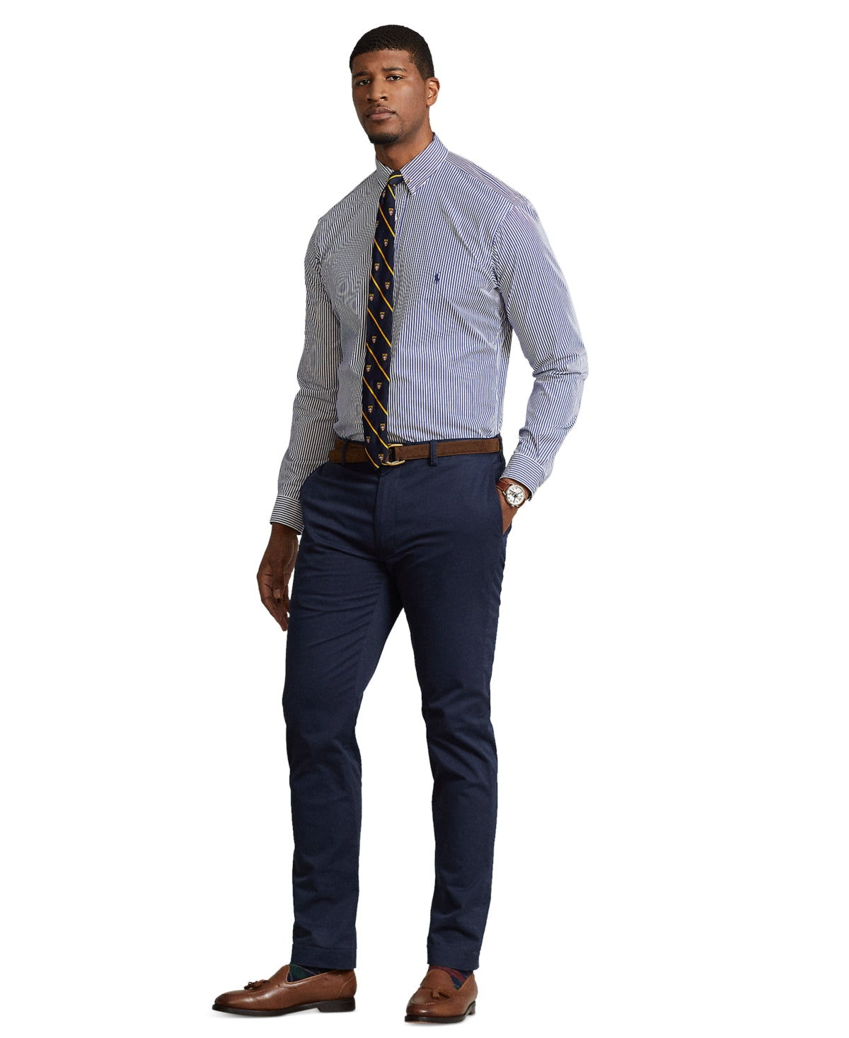 Polo Ralph Lauren Men's Big & Tall Striped Stretch Poplin Shirt Navy White 3XB