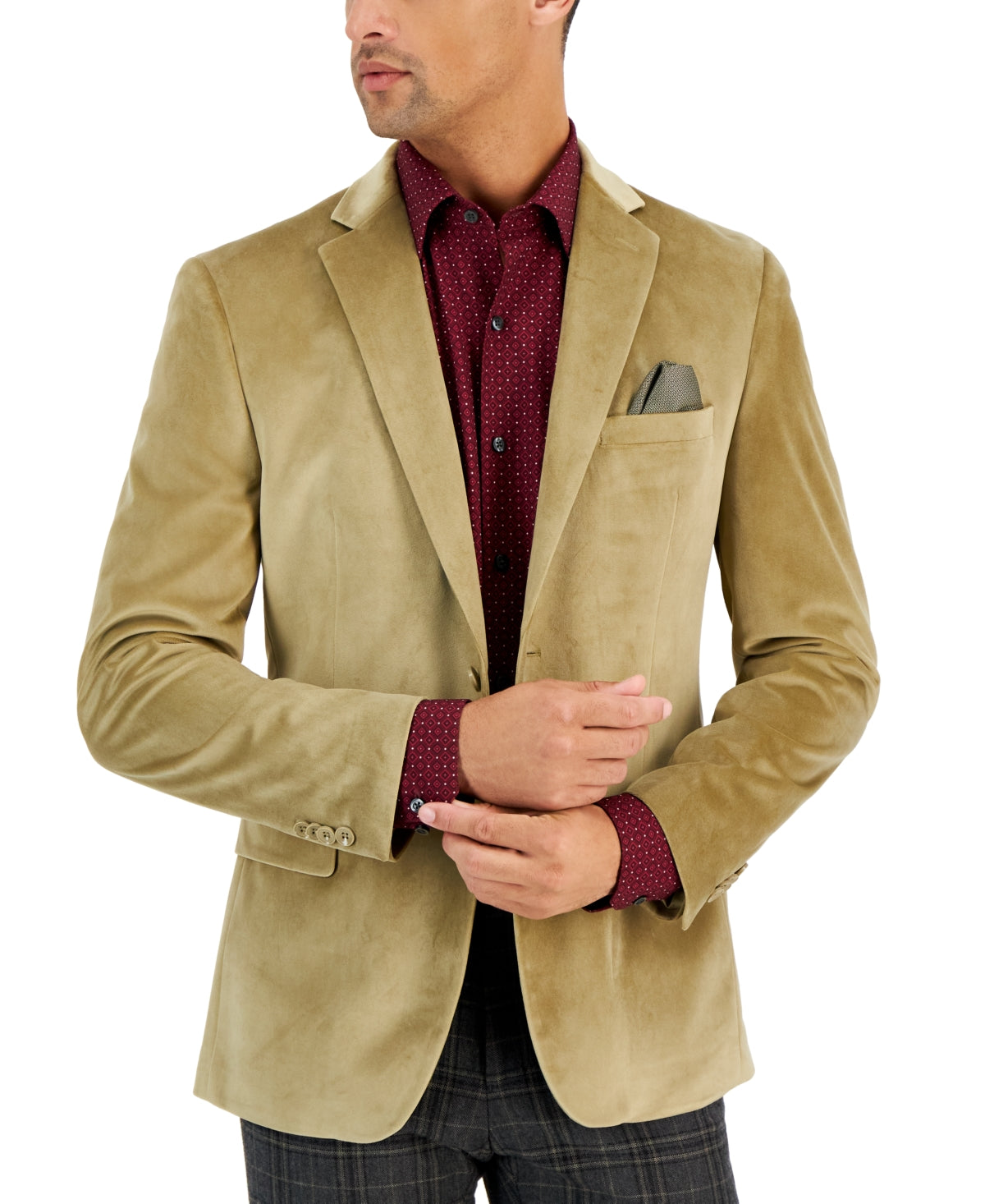 Alfani Men's Slim Fit Solid Velvet Sport Coat Blazer Tan 38R