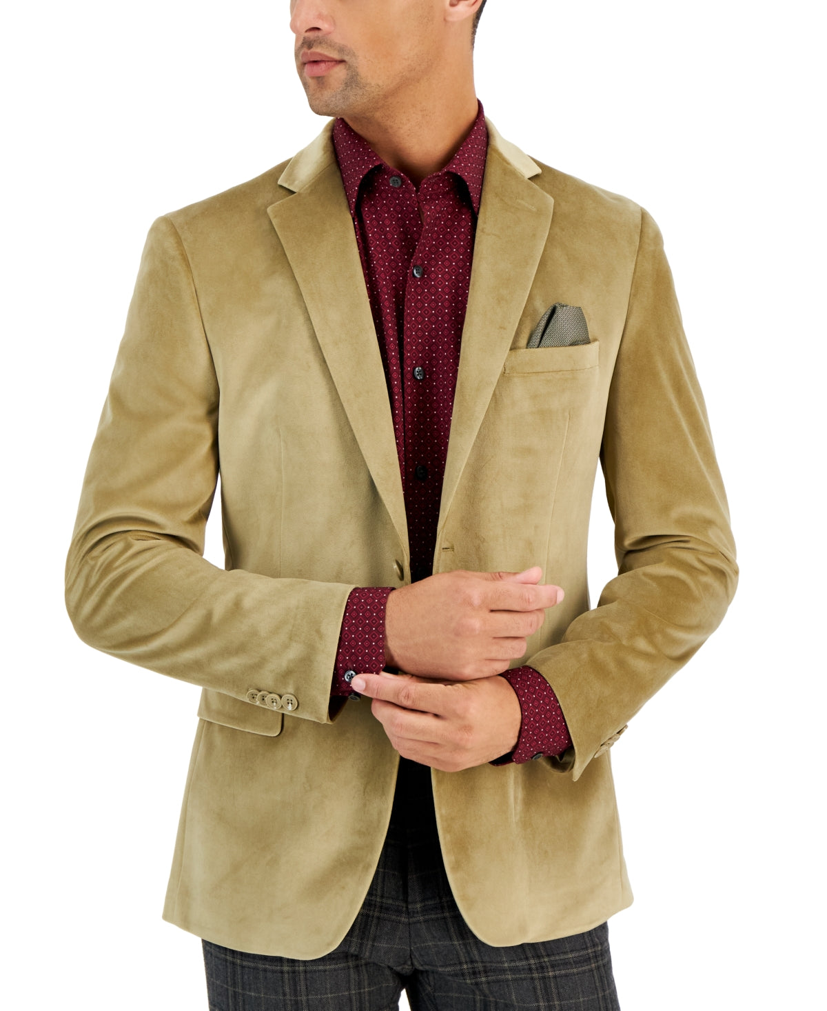 Alfani Mens Slim Fit Solid Velvet Sport Coat Tan 38R