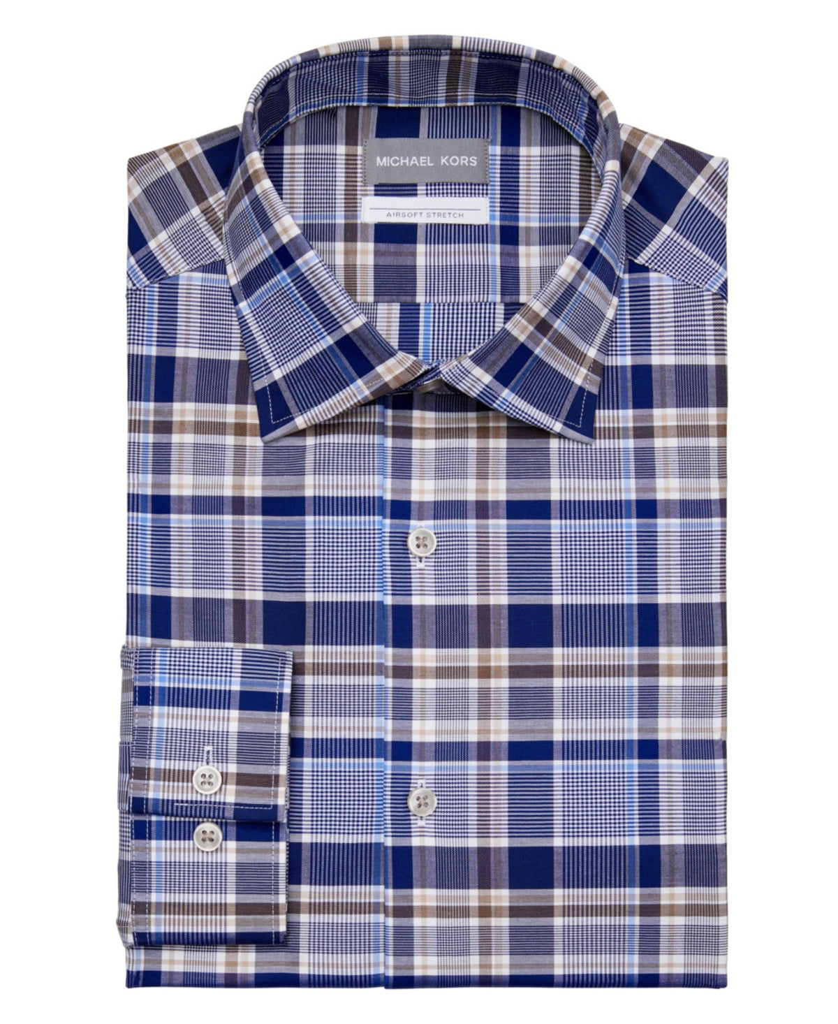 Michael Kors Men's Regular Fit Button Down Dress Shirt Brown Blue XXL / 18