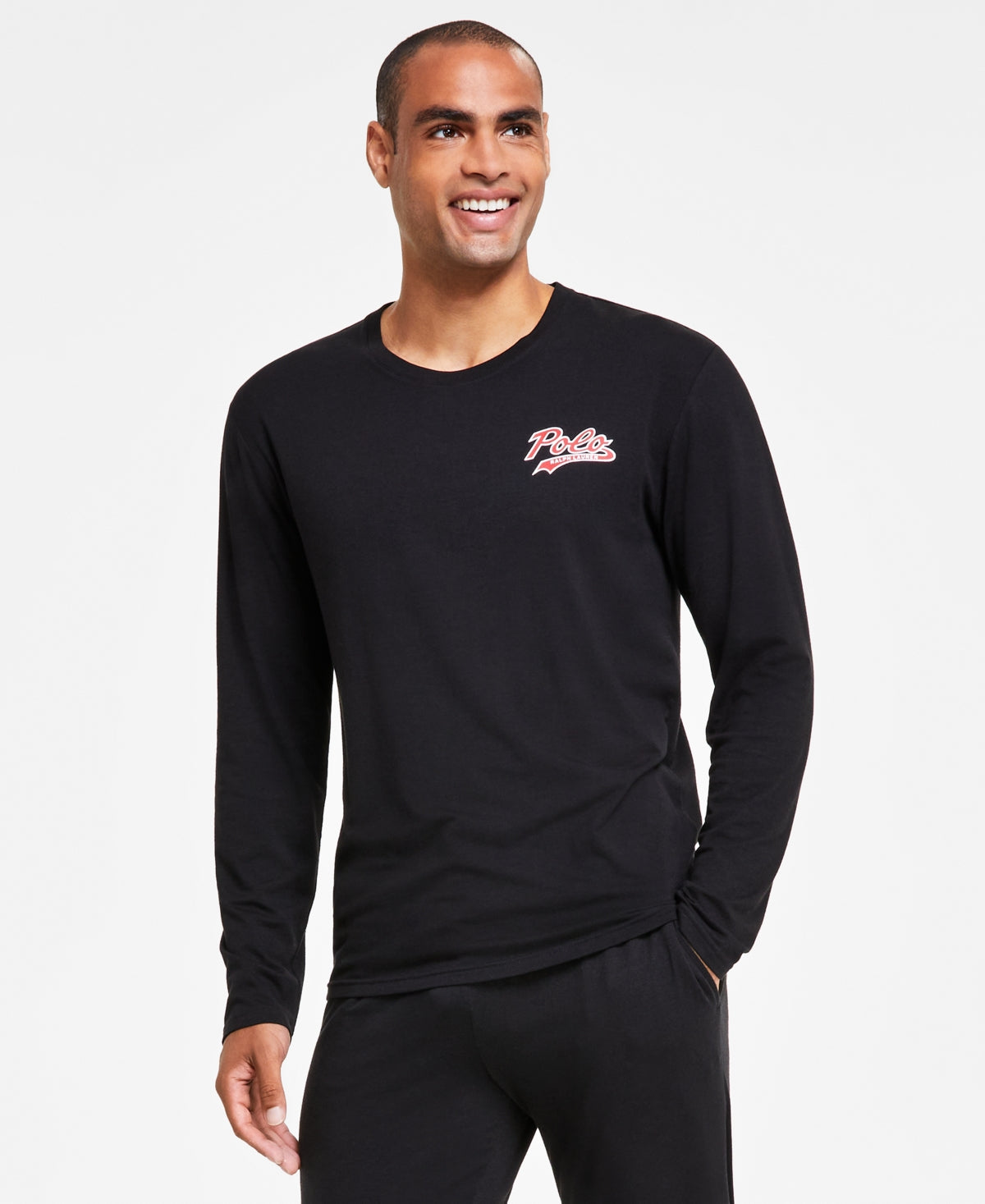 Ralph Lauren Mens Long Sleeve Pajama Shirt Polo Black Large