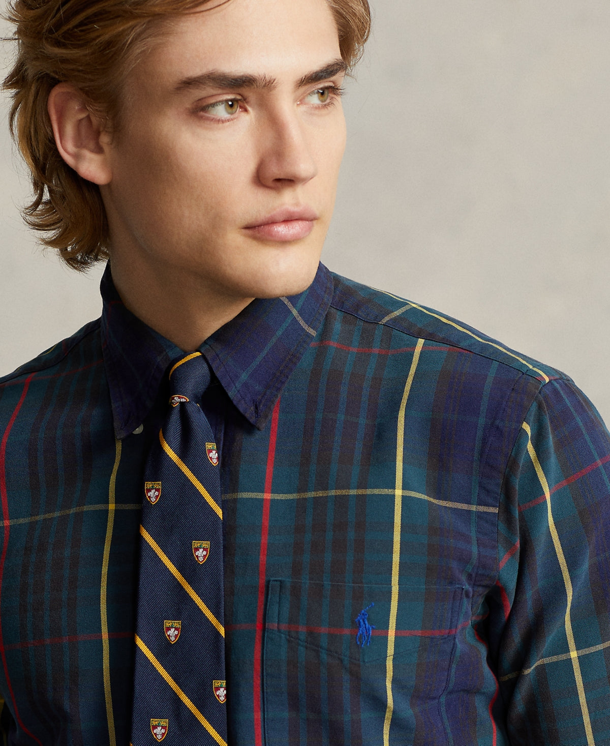 Polo Ralph Lauren Mens Classic Fit Plaid Oxford Shirt Green Navy Blue 2XL