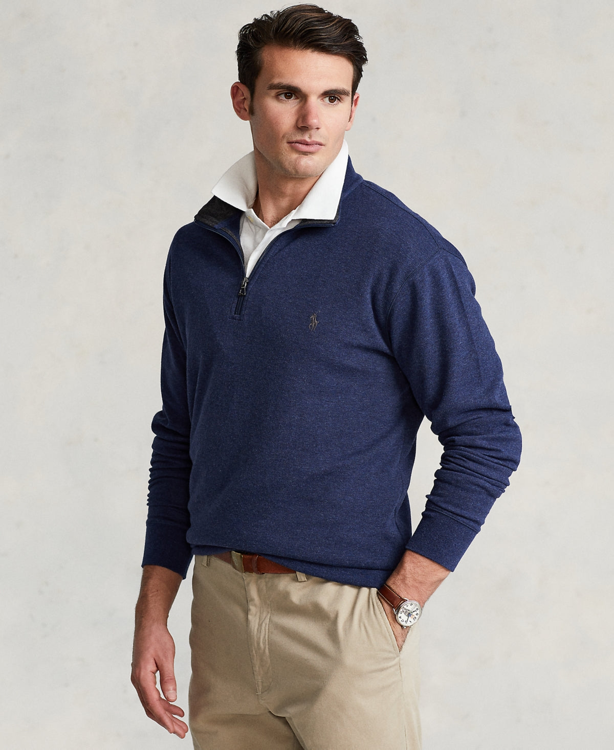 Polo Ralph Lauren Men's Big & Tall Jersey Quarter Zip Sweater 2XB Navy Blue