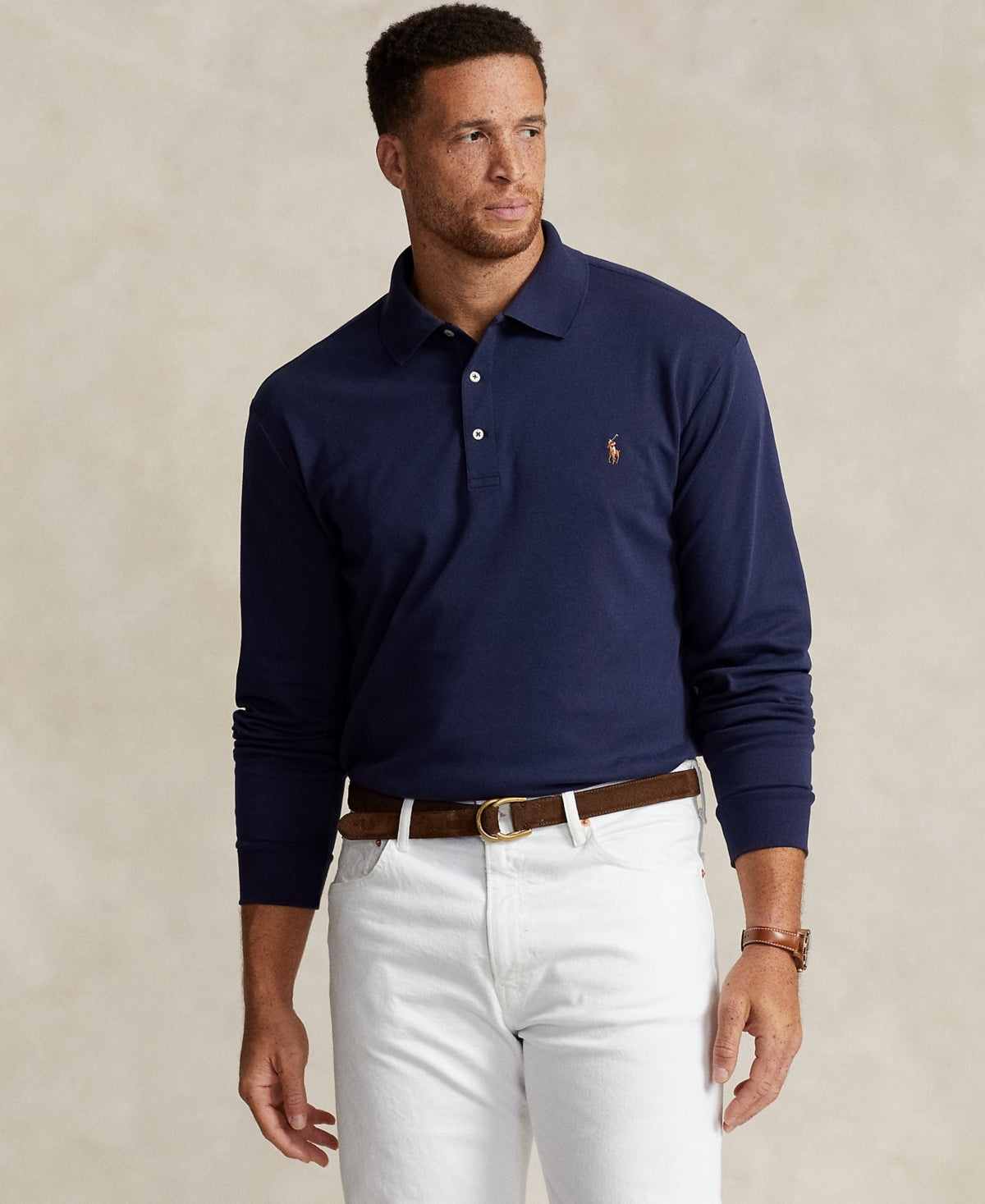 Polo Ralph Lauren Mens Big Tall Long Sleeve Polo Shirt Navy Cotton 2XB