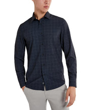Kenneth Cole Mens Performance Stretch Button Down Shirt Plaid Black Small