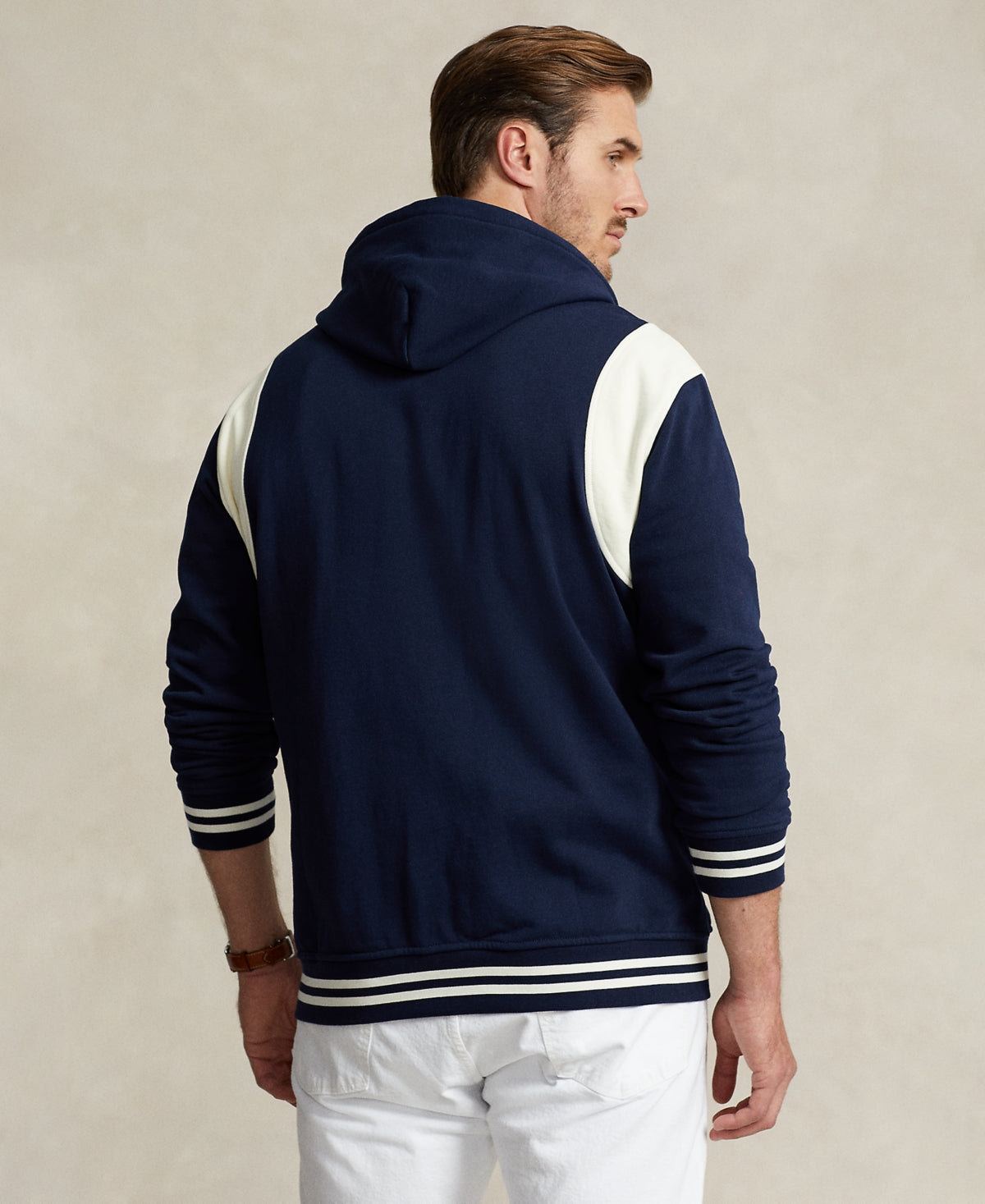Polo Ralph Lauren Mens Navy Cream Big & Tall Fleece Hooded Jacket 3LT 3XLT