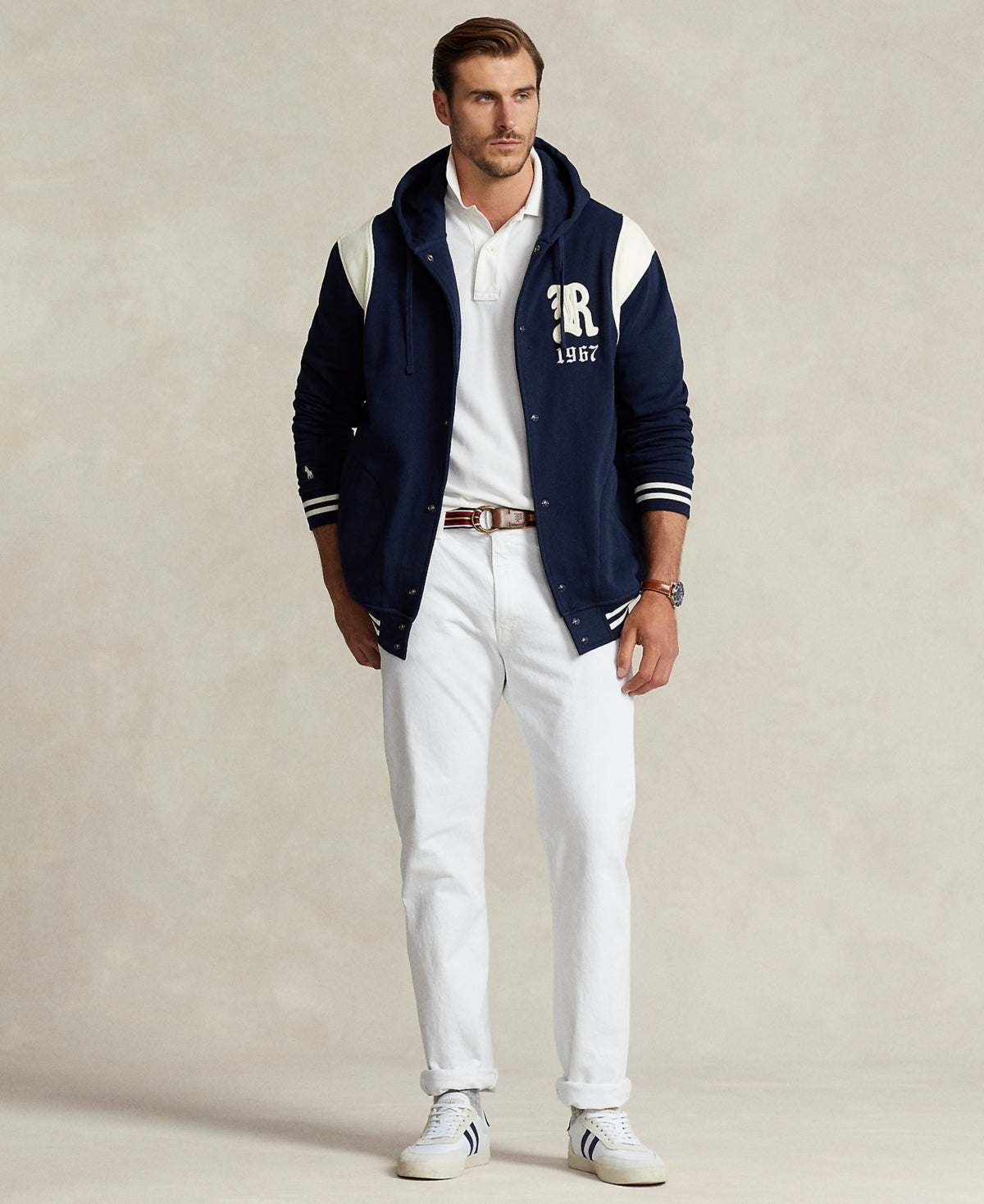 Polo Ralph Lauren Mens Navy Cream Big & Tall Fleece Hooded Jacket 3LT 3XLT