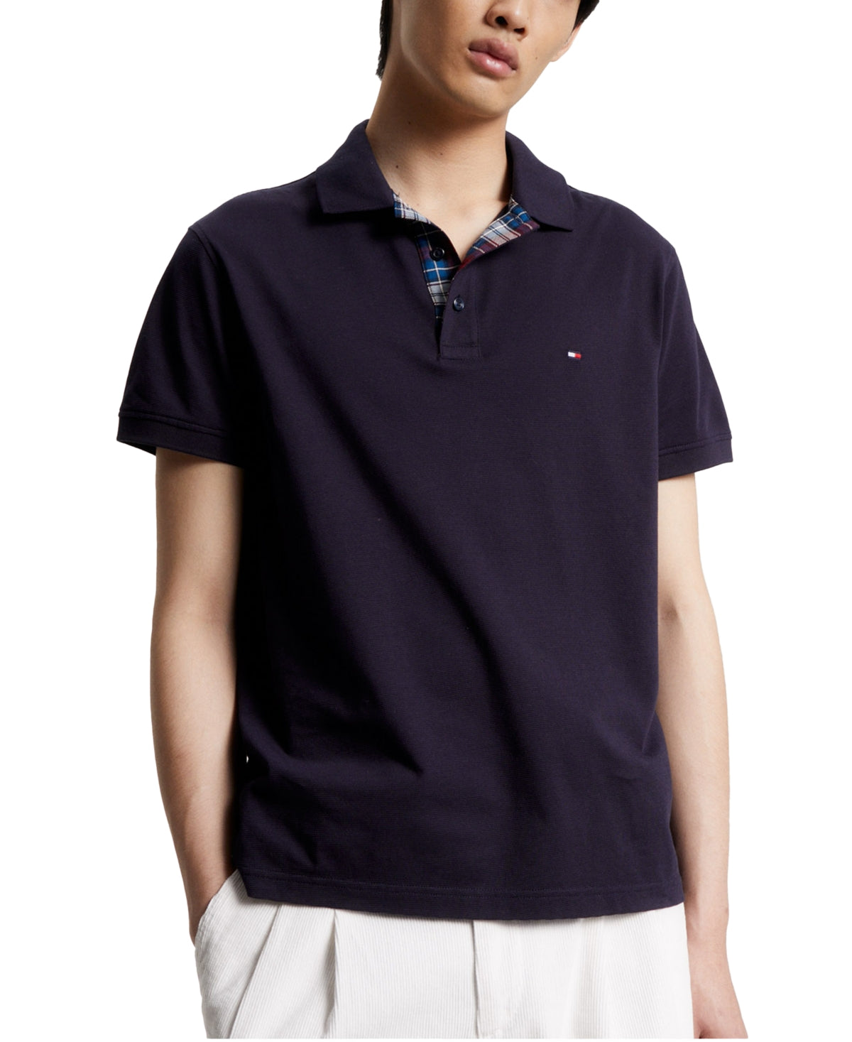 Tommy Hilfiger Mens Regular Fit Check Placket Short Sleeve Polo Shirt Blue XL