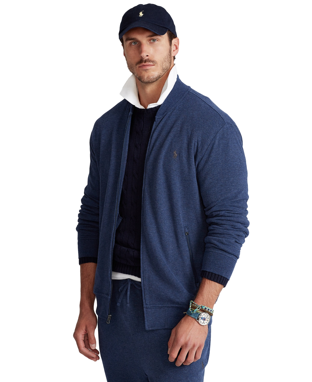 Polo Ralph Lauren Big Tall Mens Luxury Jersey Baseball Jacket 3LT 3XLT Navy Blue