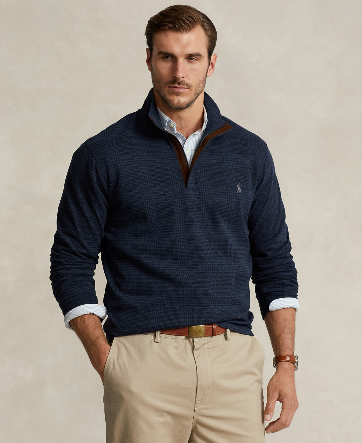 Polo Ralph Lauren Mens Double Knit Quarter Zip Pullover Shirt Blue 4XB