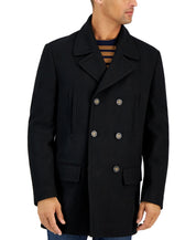 Michael Kors Mens Classic fit Double Breasted Peacoat Coat 50 R Black Solid
