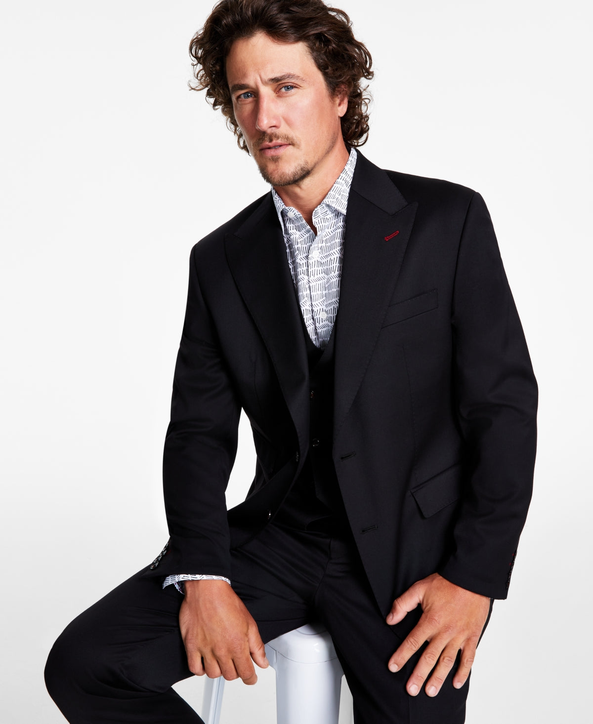 Tayion Collection Men's Classic Fit Solid Suit Jacket Black 42R