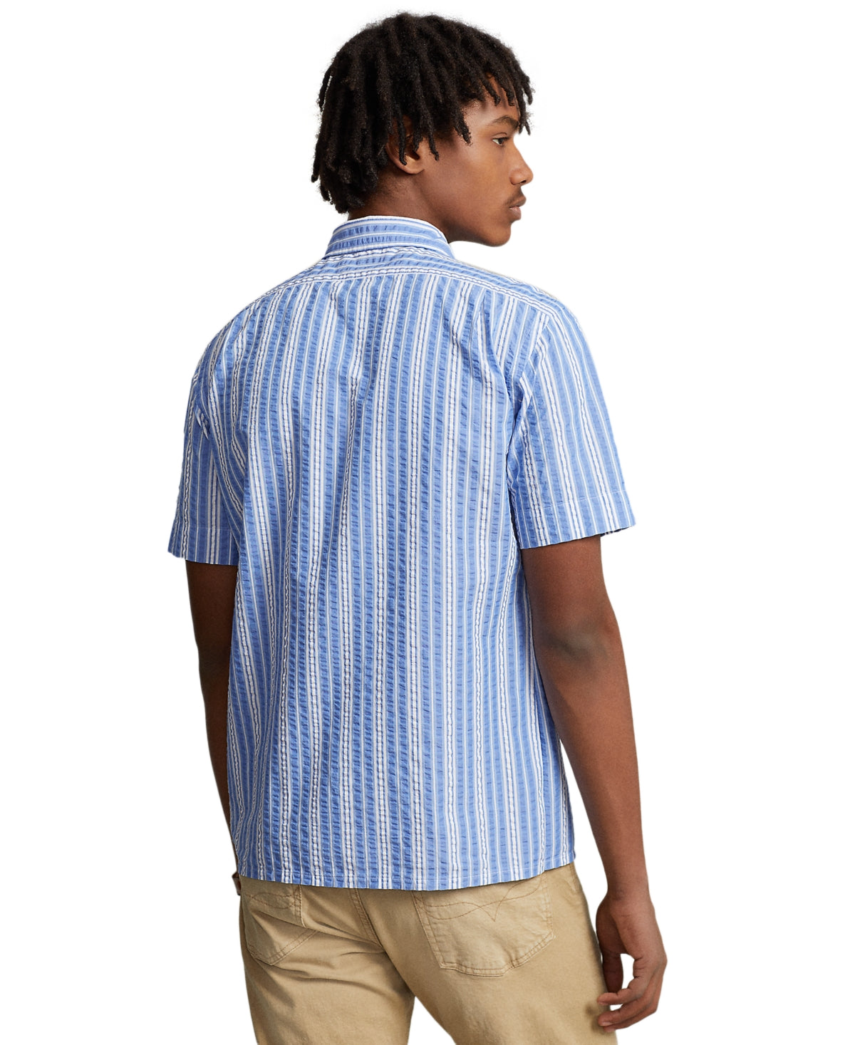 Polo Ralph Lauren Men's Classic Fit Seersucker Camp Shirt Blue White XS