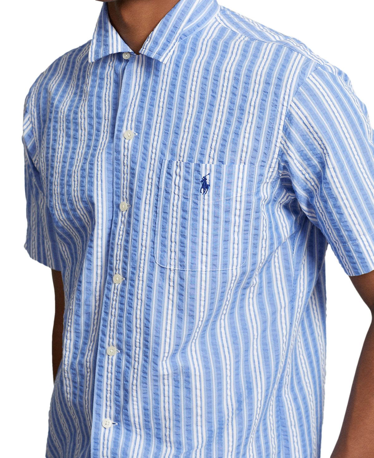 Polo Ralph Lauren Men's Classic Fit Seersucker Camp Shirt Blue White XS