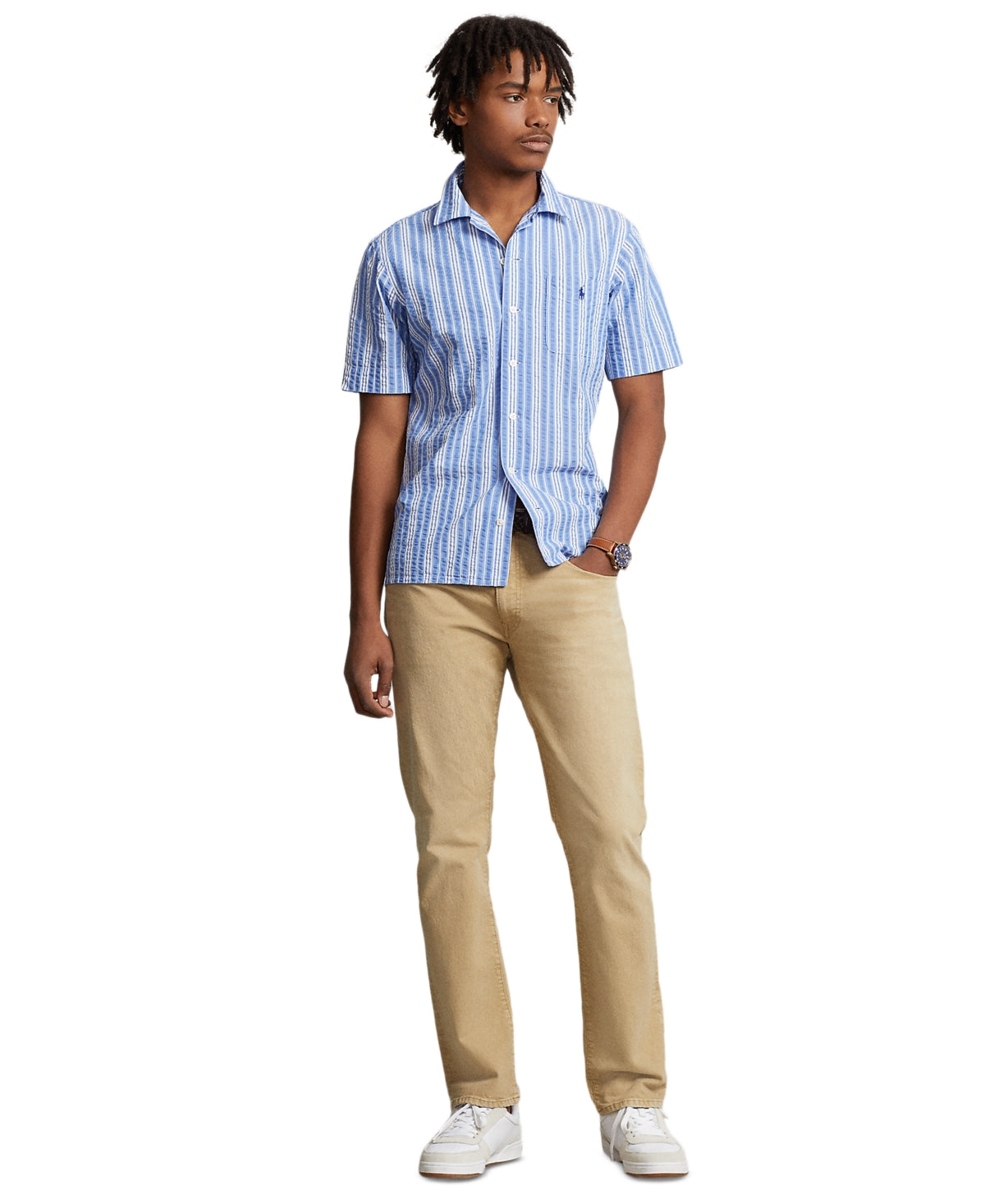 Polo Ralph Lauren Men's Classic Fit Seersucker Camp Shirt Blue White XS