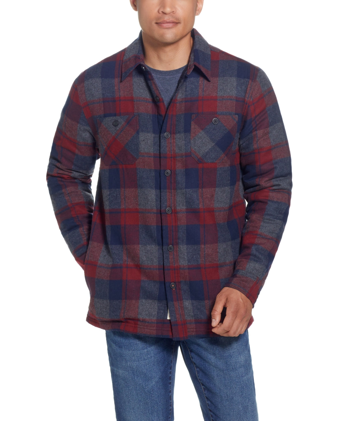 Weatherproof Vintage Men Regular fit Shacket Coat XXL Pink Plaid