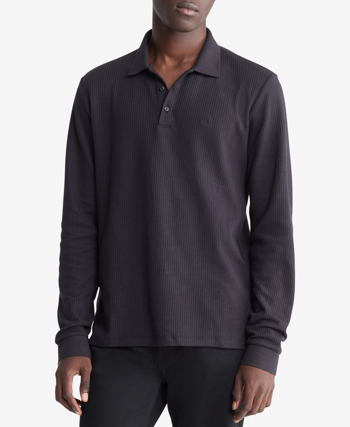 Calvin Klein Mens Regular Fit Long Sleeve Polo Shirt Black Beauty XL