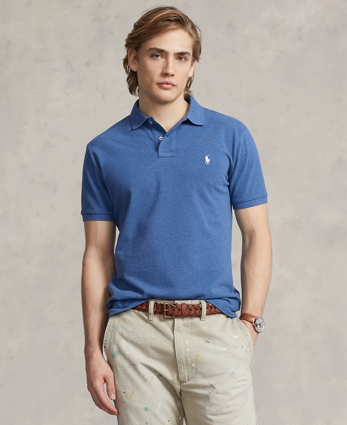 Polo Ralph Lauren Mens Cotton Custom Slim Fit Short Sleeve Polo Shirt Blue XS