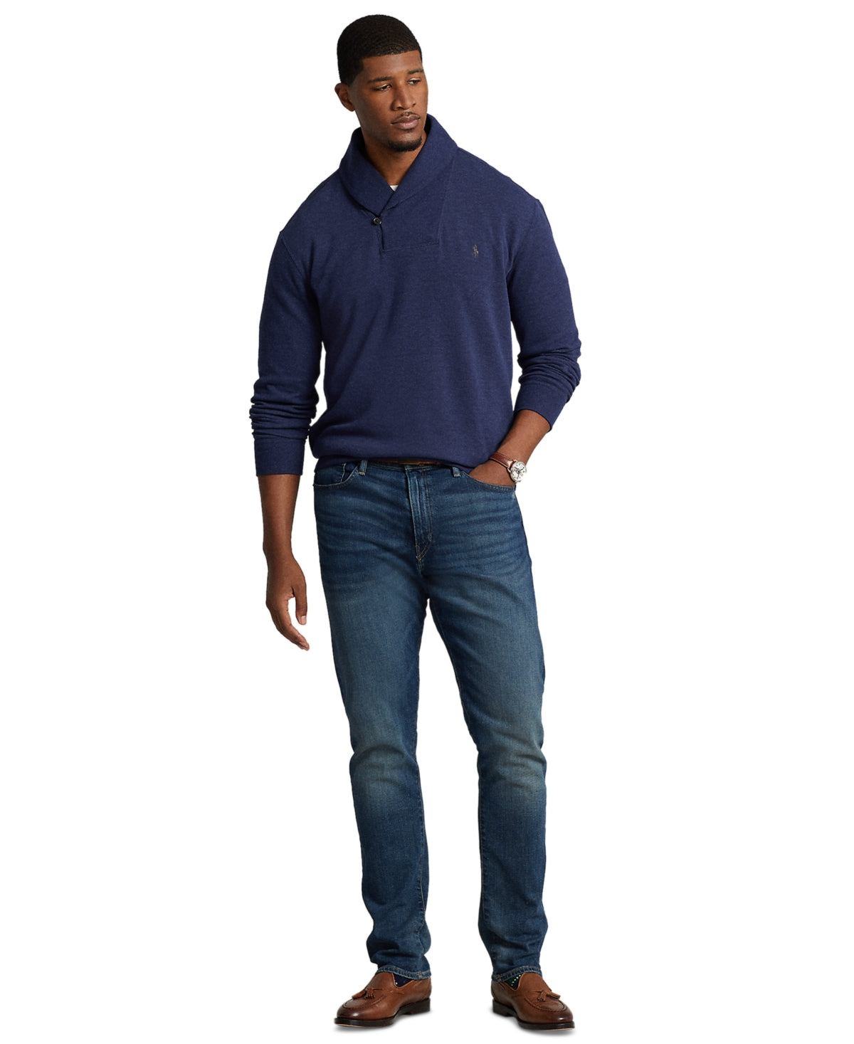 Polo Ralph Lauren Men's Big & Tall Jersey Shawl Collar Sweater 4LT 4XLT Blue