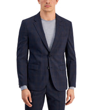 Hugo Boss Mens Modern Fit Plaid Wool Sport Coat Blazer Blue 42L