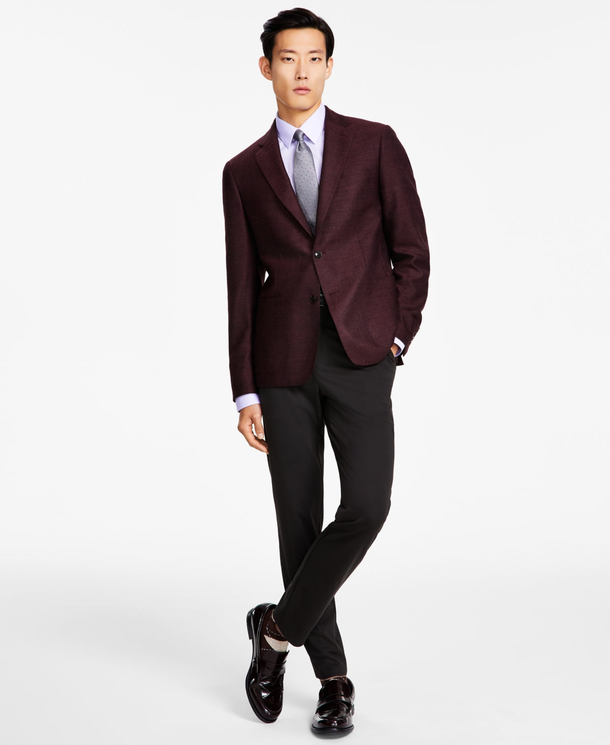 Calvin Klein Men's Slim-Fit Wool Burgundy Sport Coat 37S Wool