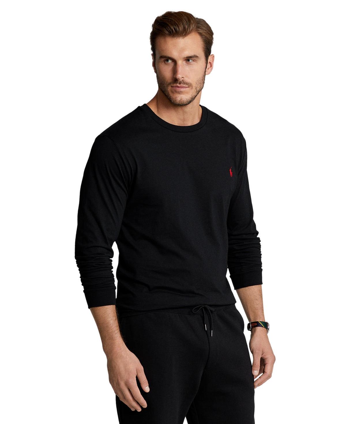 Ralph Lauren Mens Classic Fit Big & Tall Jersey Long Polo Shirt Black XLT