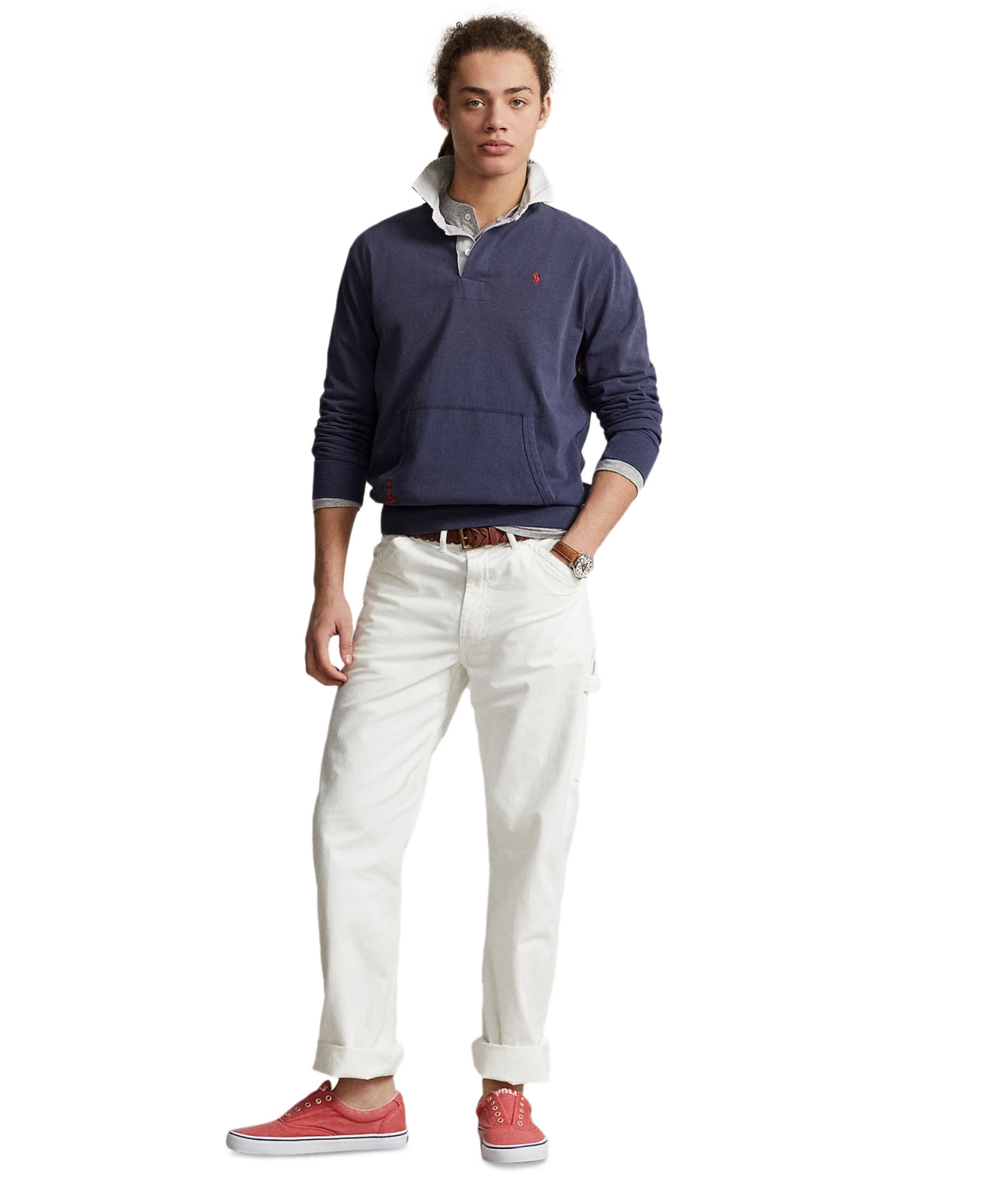 Polo Ralph Lauren Mens Classic-Fit Flag-Patch Rugby Shirt XXL 2XL Boathouse Navy