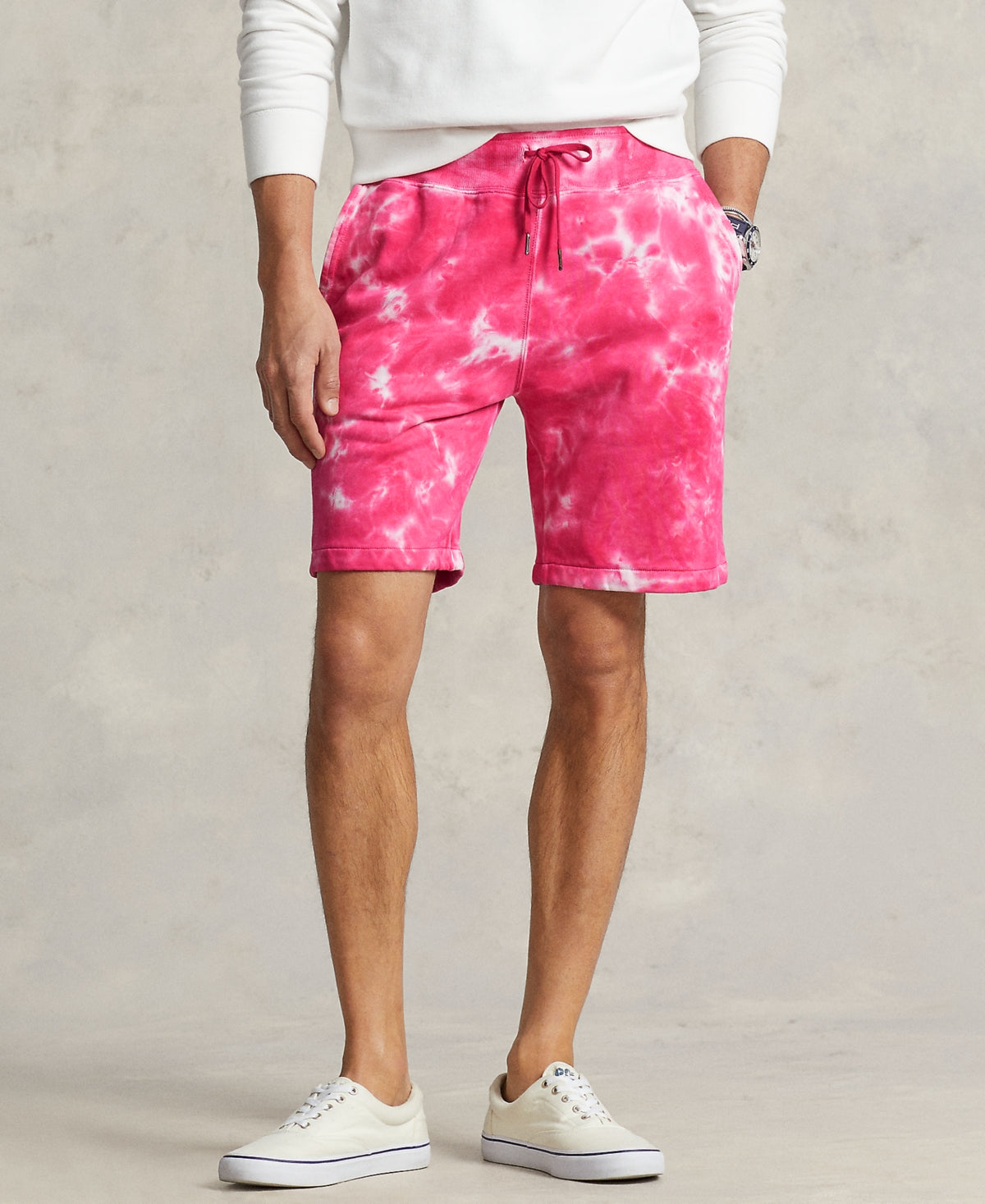 POLO RALPH LAUREN Mens 8.5" Tie Dye Fleece Shorts Pink Small