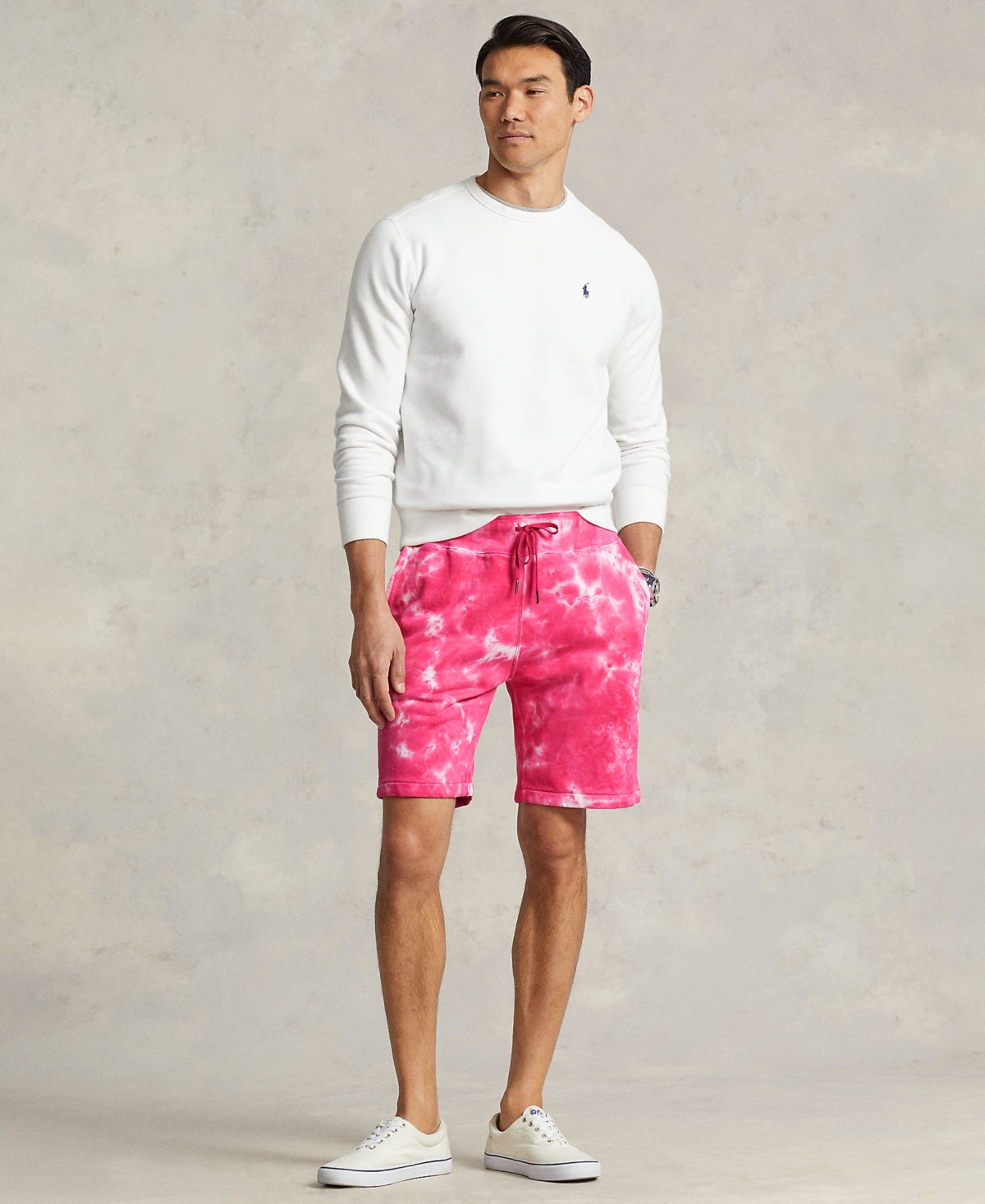 POLO RALPH LAUREN Mens 8.5" Tie Dye Fleece Shorts Pink Small