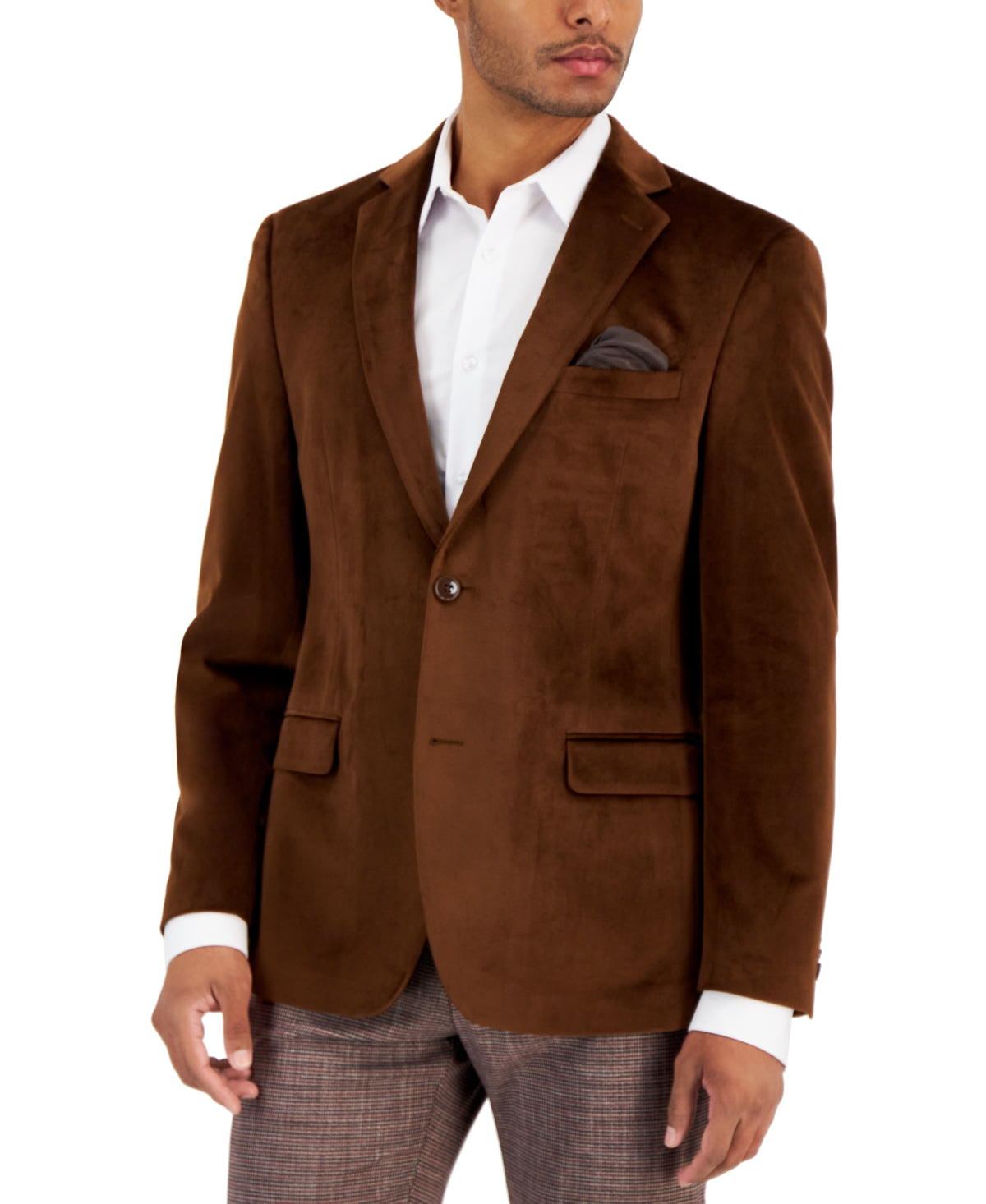 Alfani Men's Slim Fit Solid Velvet Sport Coat Vicuna Brown 46L