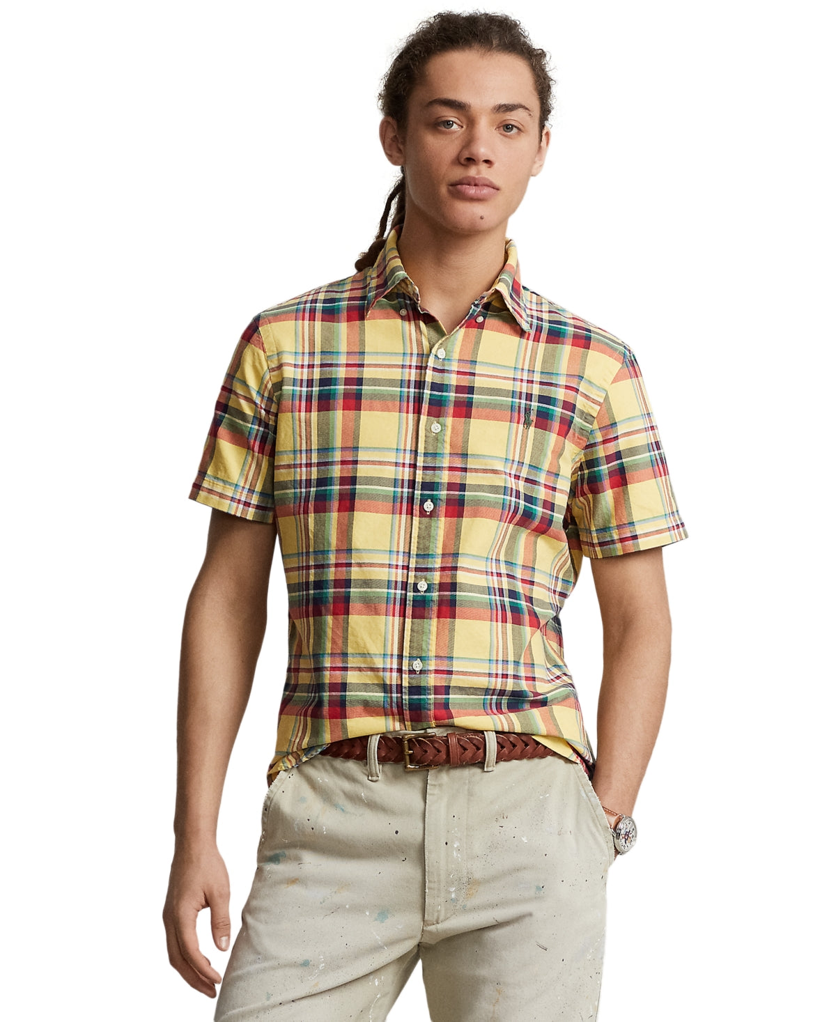 Polo Ralph Lauren Men's Classic Fit Plaid Oxford Button Down Shirt Yellow XS