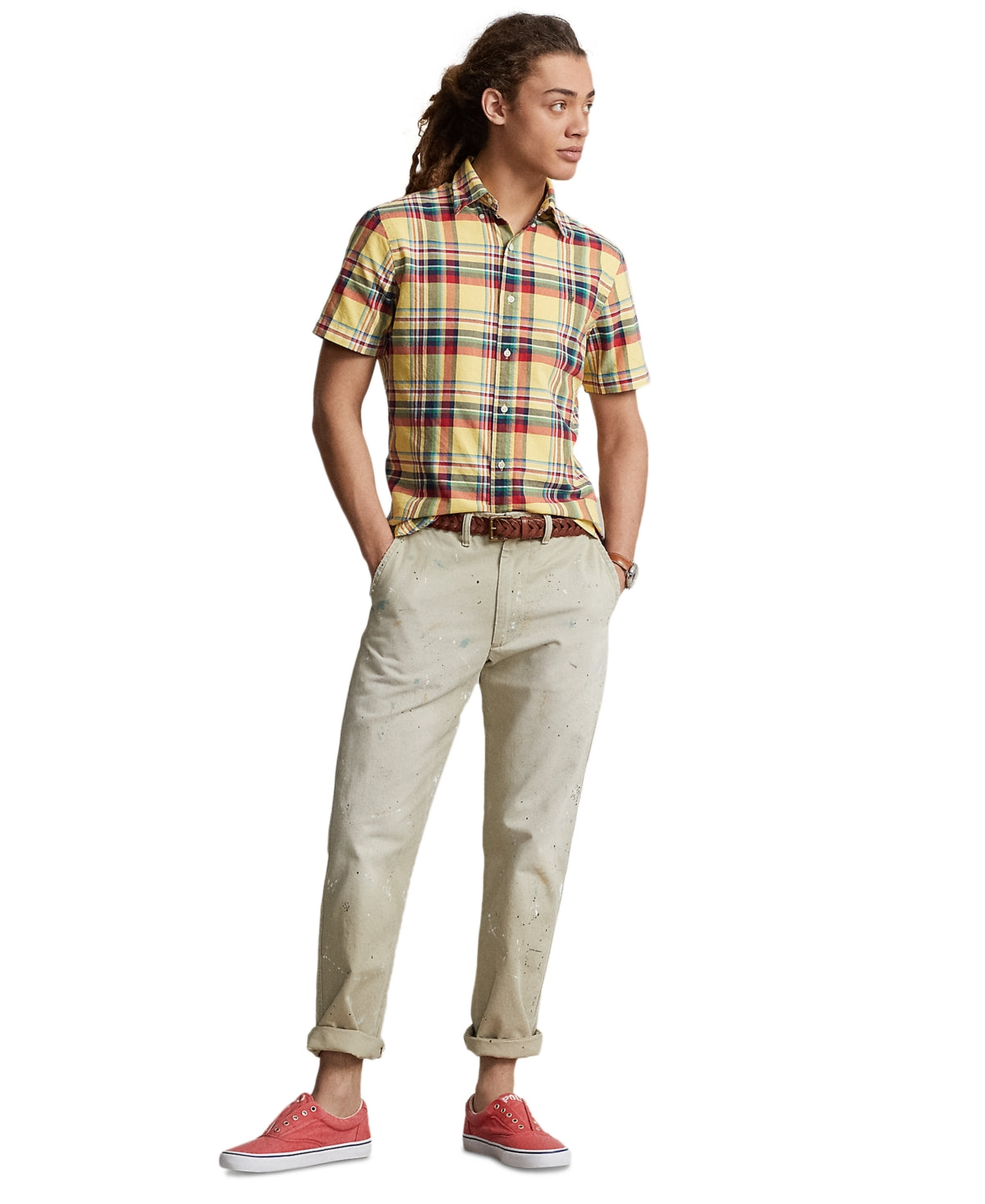 Polo Ralph Lauren Men's Classic Fit Plaid Oxford Button Down Shirt Yellow XS