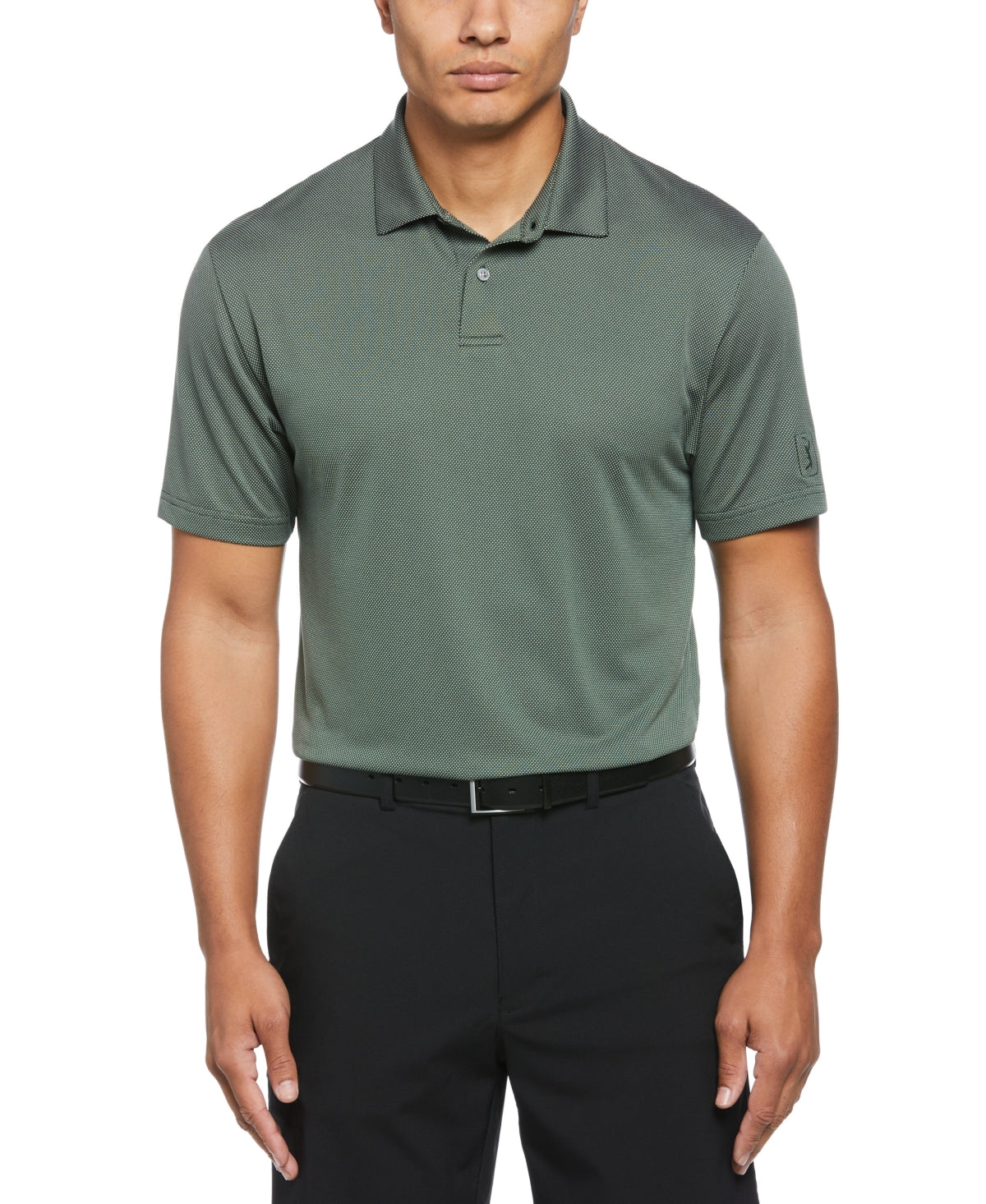 Pga Tour Men Regular fit Short Sleeve Polo Shirt Small Green Birdseye Textured