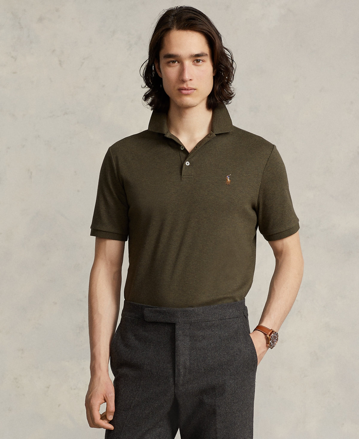 Polo Ralph Lauren Men's Custom Slim Fit Polo Shirt Olive Heather 2XL