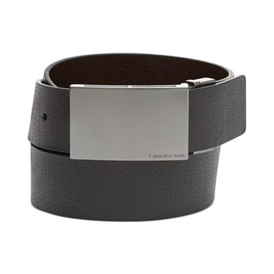 Calvin Klein Mens Black Embossed Plaque Reversible Leather Casual Belt Black 30
