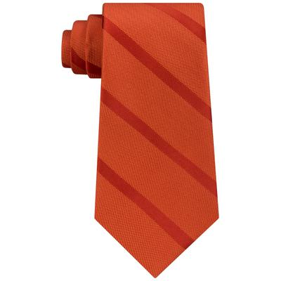 Tommy Hilfiger Men's Textured Woven Stripe Silk Tie Orange Necktie